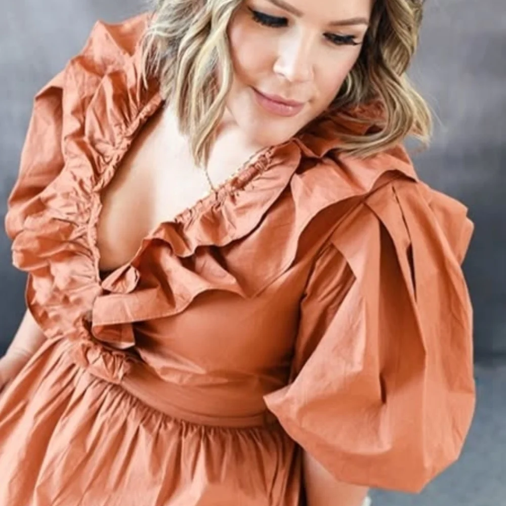 Ivy City Co Terracotta Orange Midi Dress - Picture 6 of 7